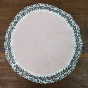 Vintage Handmade Dresser Doily 12 Inch Round Pink White